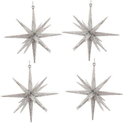 4ct Glitter Spike Starburst Christmas Ornament Set Silver - Wondershop™ | Target
