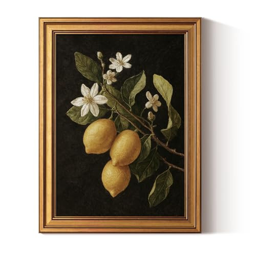 ARPEOTCY Gold Framed Canvas Art Prints,12x16inch, Lemon Botanical Art Painting, Vintage Still Life Decor for Kitchen Dining Room Bedroom Bathroom Shelf, Rustic Country Cottagecore Pictures | Amazon (US)