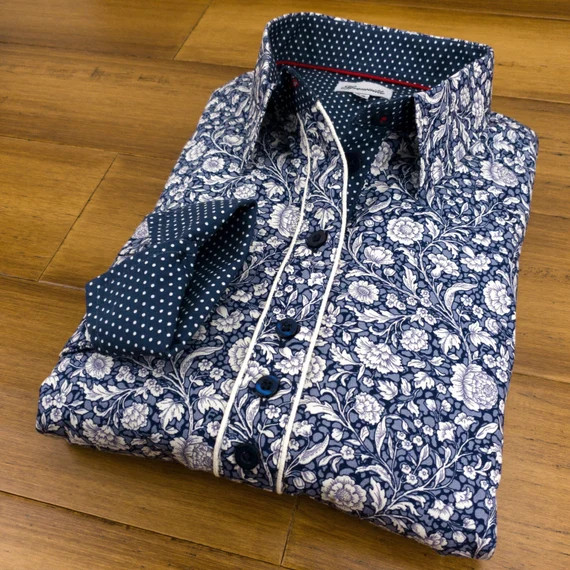 Ladies Long Sleeve Navy and White Victorian Flower Print Shirt | Etsy UK | Etsy (UK)