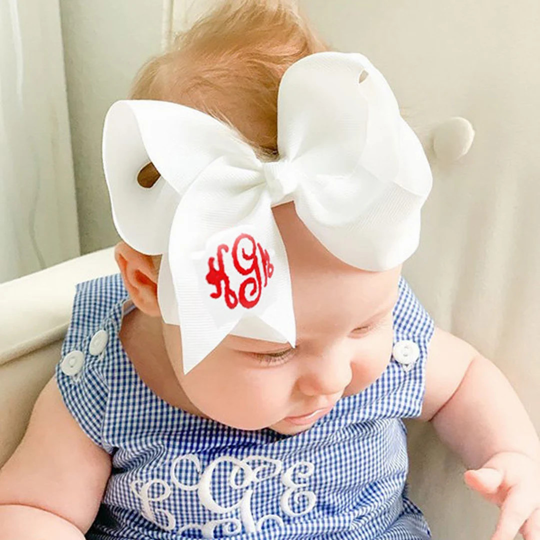 Personalized Embroidered Hair Bow with Clip or Headband, Baby Bows, Monogrammed Baby Gift, Monogr... | Etsy (US)