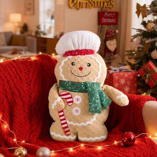 Lanpn Christmas Gingerbread Man Pillows, Christmas Decoration Winter Soft Fleece Cute Ginger Bread Throw Cushion for Sofa Bedroom Xmas Decor (20.5x13.5 inch, Boy) | Amazon (US)