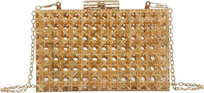 Fecialy Women Acrylic Clutch Purse Rattan Woven Pattern Handbag Square Box Crossbody Bag Chic Eve... | Amazon (US)