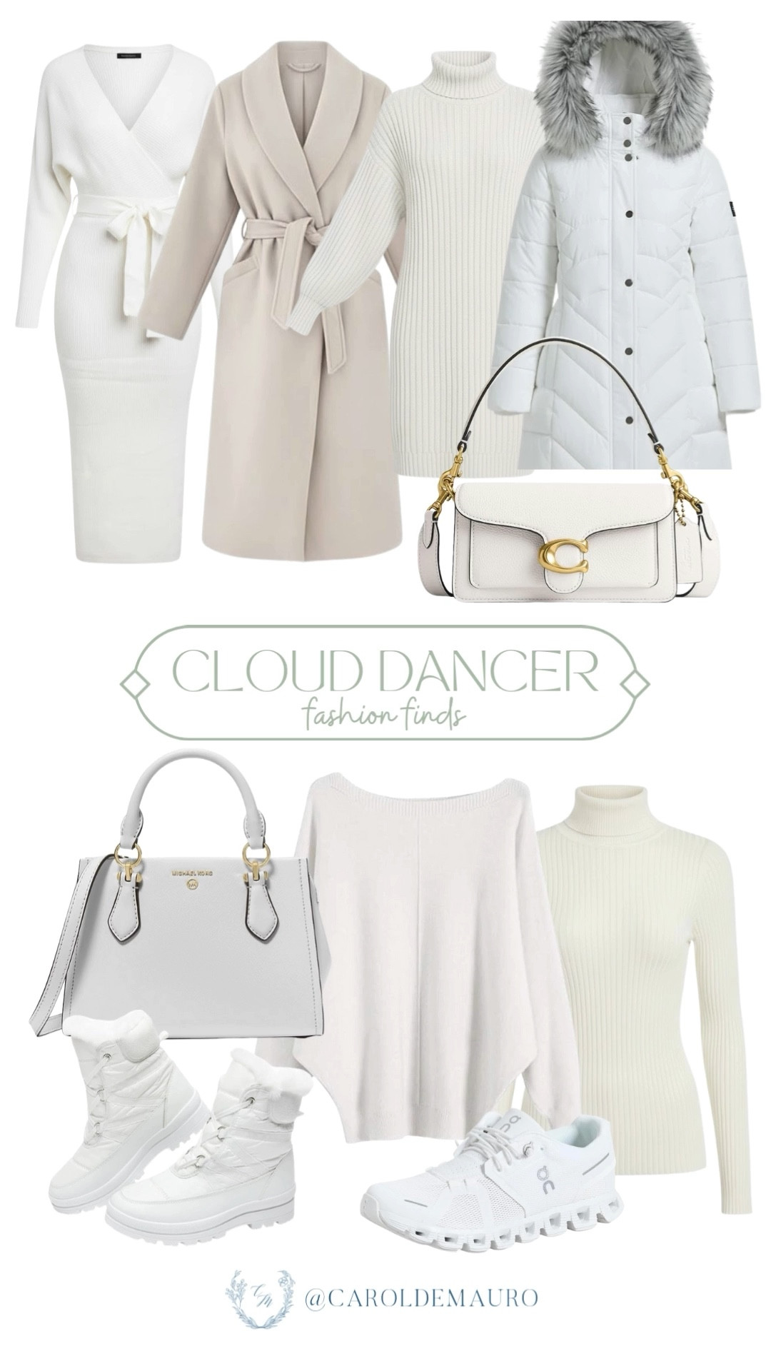 Walking in a winter wonderland (or just looking like it)! From wrap dresses and long coats to athleisure sneakers and turtlenecks, these all-white pieces are gonna be your favorite way to stay bright all season long.

amazon fashion, winter wardrobe, cloud dancer, affordable style, layering pieces, luxe handbags, insulated boots, all white outfit

#LTKSeasonal #LTKU #LTKFindsUnder50