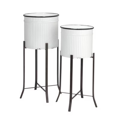 Storied Home Round Metal Planters on Stands, White and Black, Set of 2 | Target