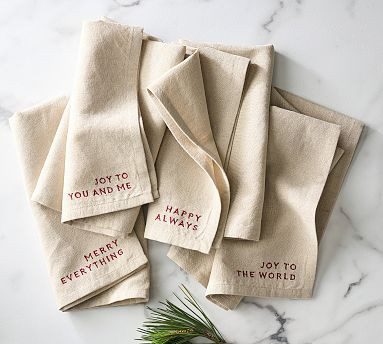 Joyful Sentiment Cotton/Linen Napkins - Set of 4 | Pottery Barn (US)