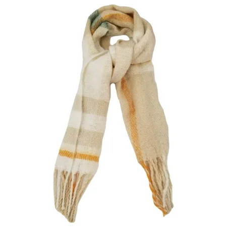 Womens Cream White Beige Orange Plaid Warm Blanket Scarf 72.5 by 17.5 Inches | Walmart (US)