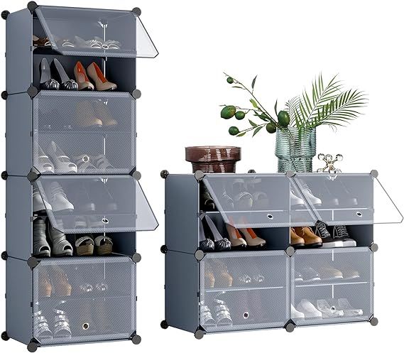 UNZIPE Shoe Rack, 8-Tier Shoe Storage Cabinet 16 Pairs Free Standing Shoe Racks Plastic Shoes She... | Amazon (US)