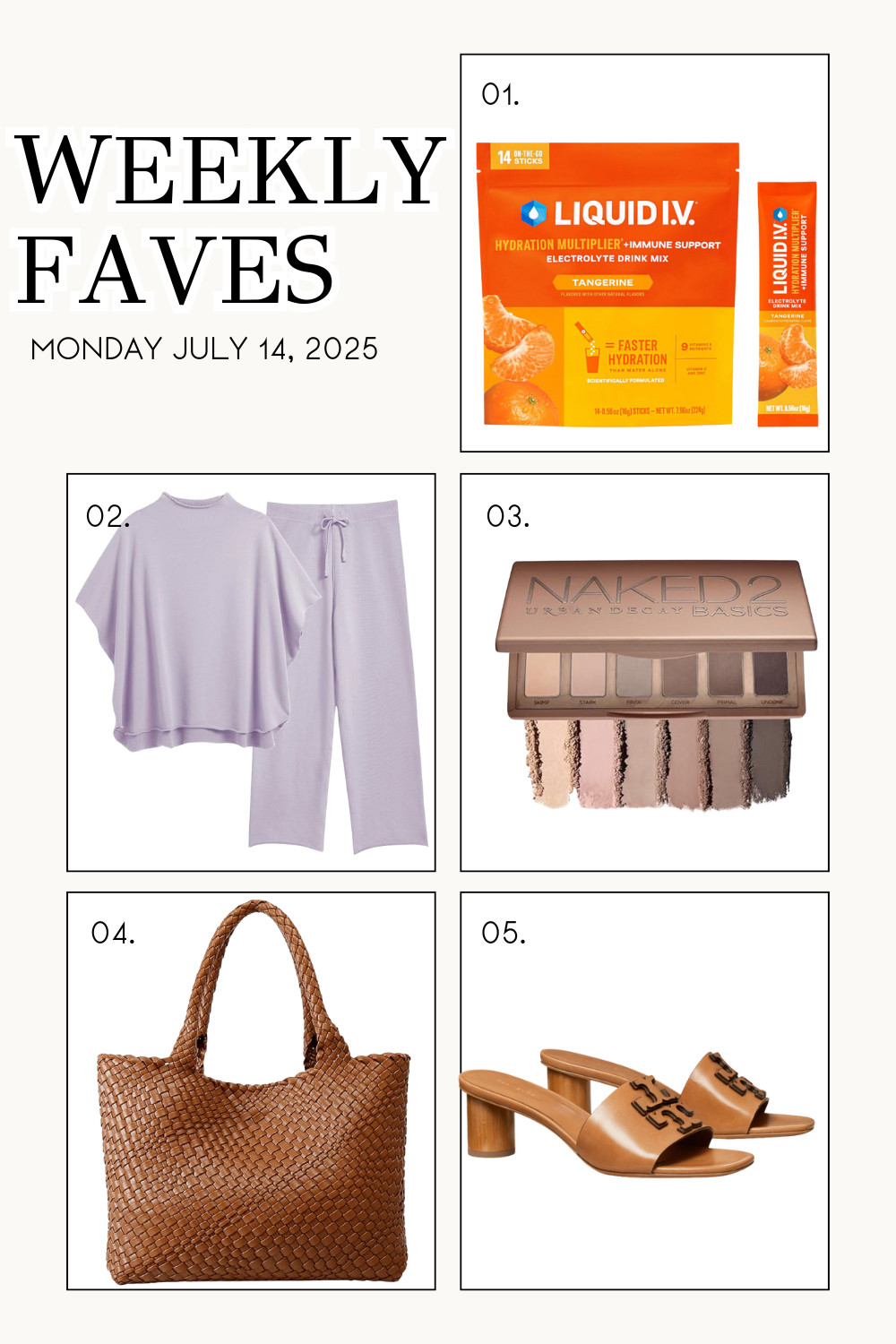 Shared this finds in last Friday's newsletter (ICYMI). Let me give you some details:

1. Liquid IV-love this flavor. I have one every morning and I feel really energized (no caffeine).

2. This is a Frank & Eileen inspired set that comes in lots of colors. I would say it runs small-go one size up for max comfort. I have two in a size small.

3. The best and easiest to use cool toned eyeshadow palette.

4. The unsung hero from the craziness of last week. It's a great tote bag and I prefer it over the name brand version (I have both).

5. These sandals are a splurge (they also come in black and ivory) but they go with almost every summer outfit, they're very comfortable to walk in and they add a little polish too!
 

 #LTKOver40 #LTKShoeCrush #LTKItBag
