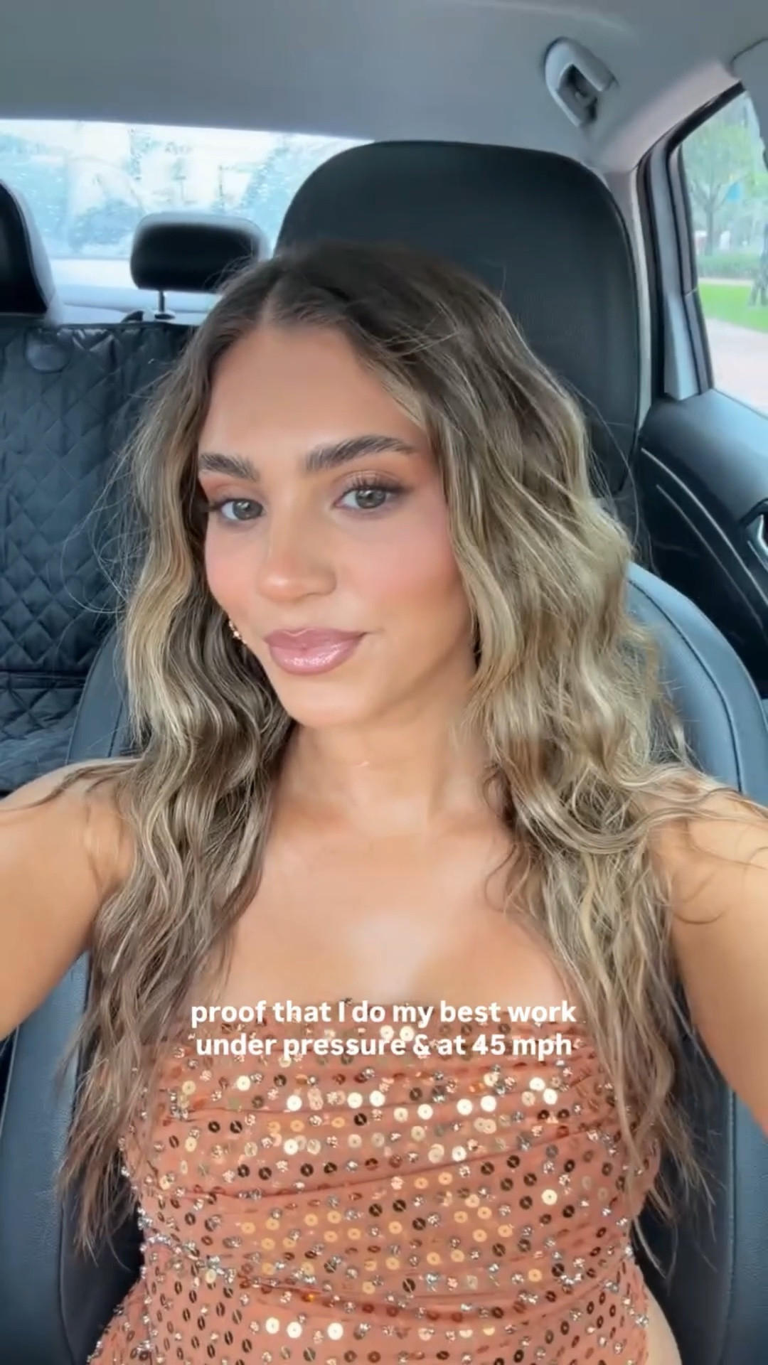 passenger princess is a lifestyle, get ready with me in the car on my way to the @ohpolly Miami swim week runway show 🥥🧡 comment “glam” & i can DM you everything i used in this makeup tutorial including shade names. 

Deets:

@caliray light source primer & tubing mascara (brown)
@maccosmetics serum foundation (3.5C) + @diorbeauty backstage face & body foundation (2N)
@hungvanngobeauty tansculpt (ambition)
@natashadenonabeauty i need warm eyeshadow palette
@sigmabeauty & @sephoracollection eyeshadow brushes
@makeupforever eyeliner
@summerfridays lip liner (cinnamon)
@lawless:
- pinch me blush (duchess)
- forget the filler gloss (glazed)
@patricktabeauty:
- concealer (medium 1)
- transition blush (shy at first)
- transition blush brush
- precision blush brush
- concealer brush
@makeupbymario F4 brush
@rarebeauty liquid eyeliner (brown)
@elfcosmetics wing it liner brush
@hudabeauty easy bake (cupcake)
@morphebrushes lifeproof setting spray

#cargrwm  #carmakeup  #makeuptutorial  #passengerprincess #miamiswimweek