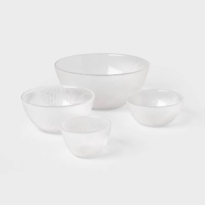 4pc Ribbed Glass Bowl Set Clear - Threshold™: Dishwasher-Safe Serving Bowls, Lead-Free, 72.7oz & 22oz Capacity | Target