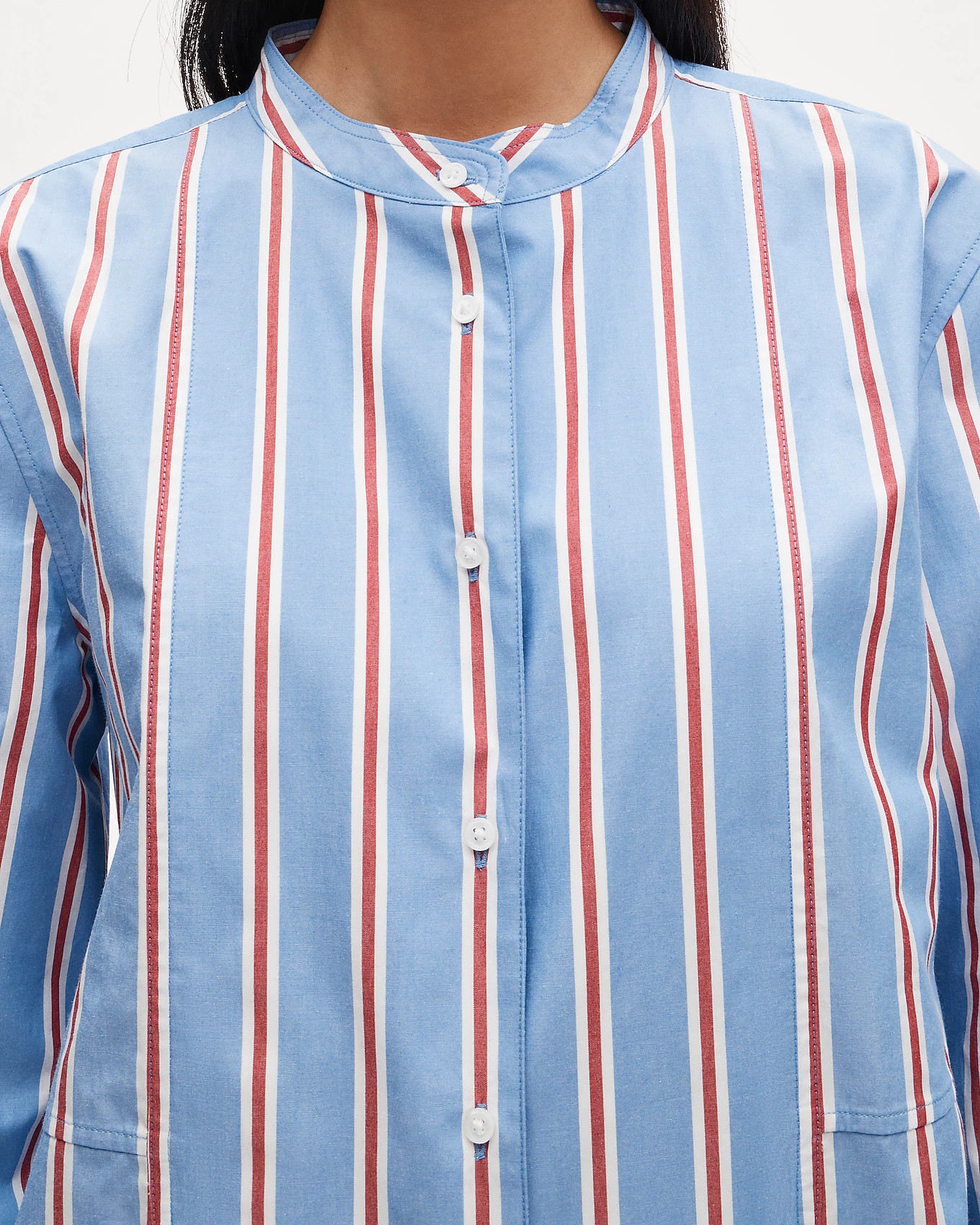 Tuxedo-bib button-up in striped cotton poplin | J. Crew US