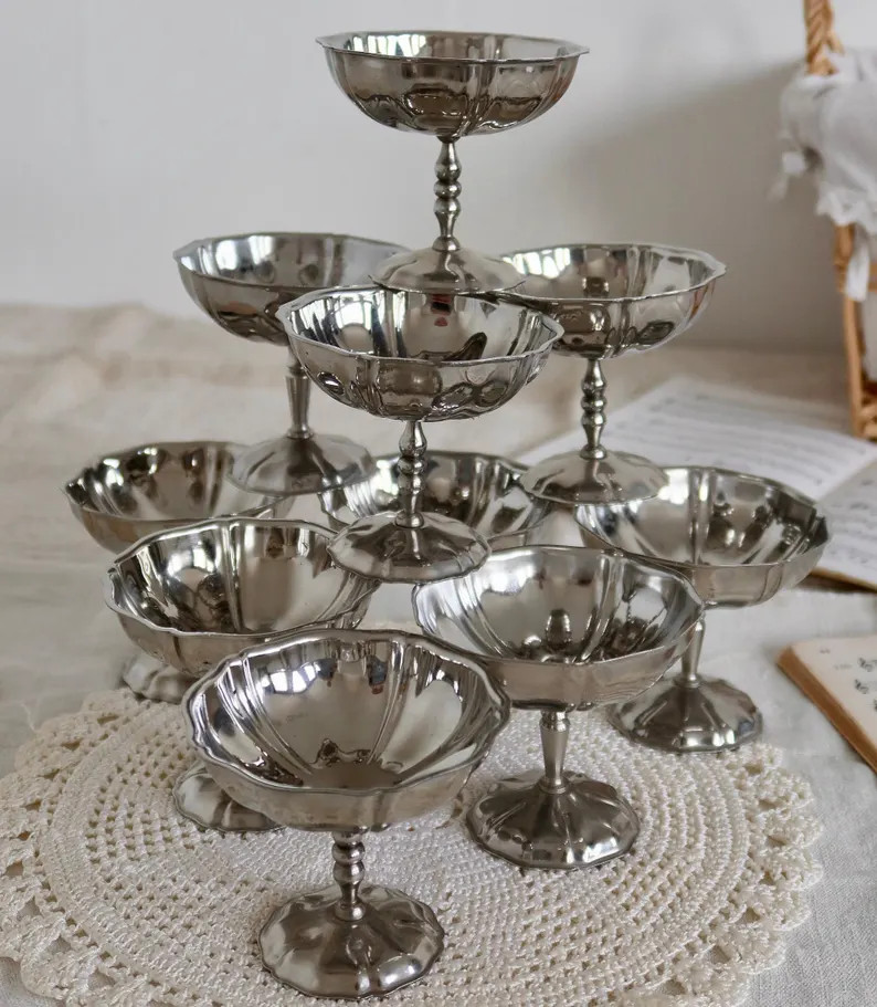 6 Vintage Stainless Steel Bistro Style Ice Cream / Sorbet / Champagne Bowls Antique French Tablew... | Etsy (US)