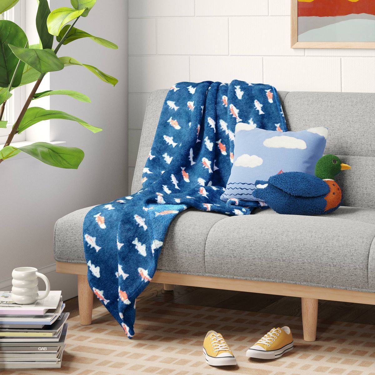 Oversized Fish Printed Plush (Not Knitted) Throw Blanket - Room Essentials™ | Target
