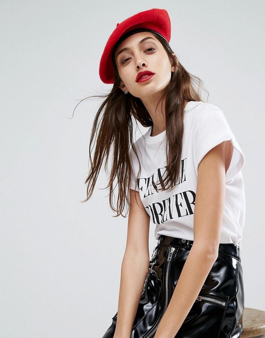 ASOS Wool Beret In Red With Leather Look Bound Edge - Red | ASOS US