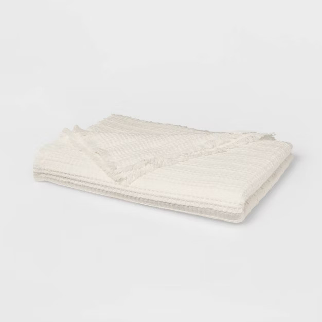 60"x80" Waffle Weave Fringed Throw Blanket - Threshold™ | Target