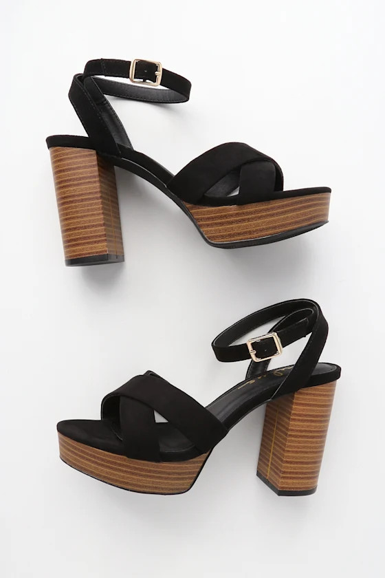 Shae Black Suede Platform Ankle Strap Heels | Lulus (US)