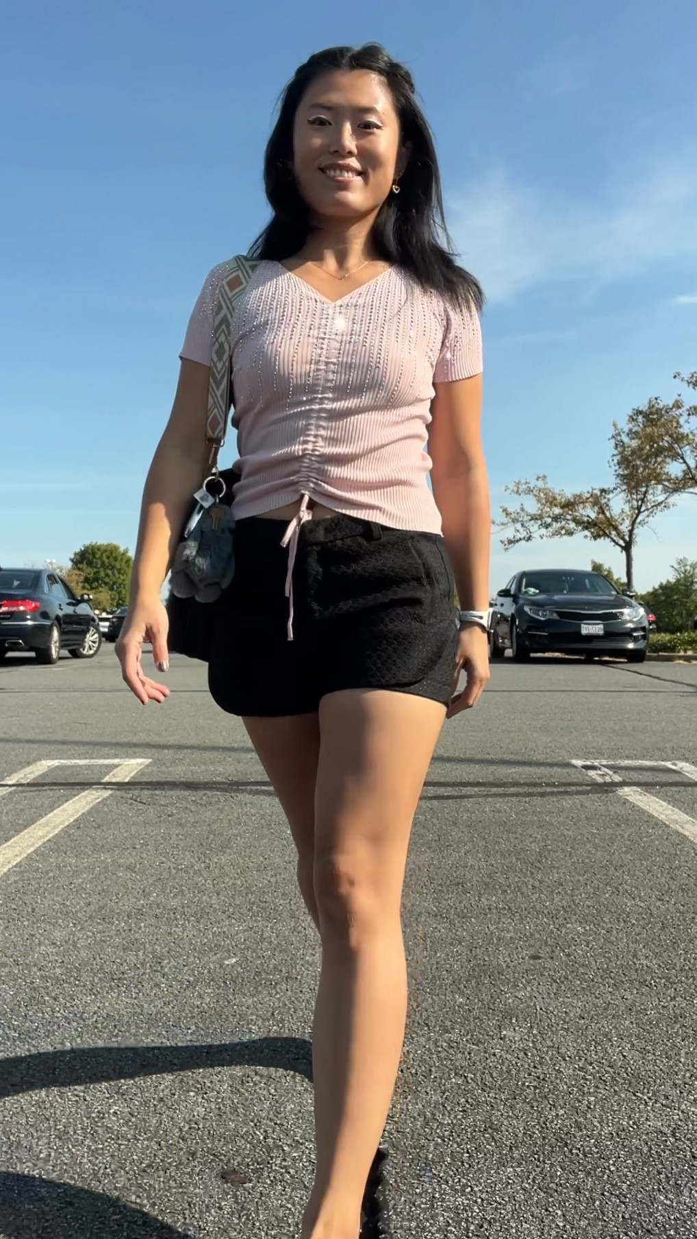 Movie night outfit! Fall outfit, bling bling tee, shiny shirt, pink top, black shorts, ballet flats, cute chic ootd, pink style, era tours outfit

#LTKSeasonal #LTKStyleTip #LTKVideo