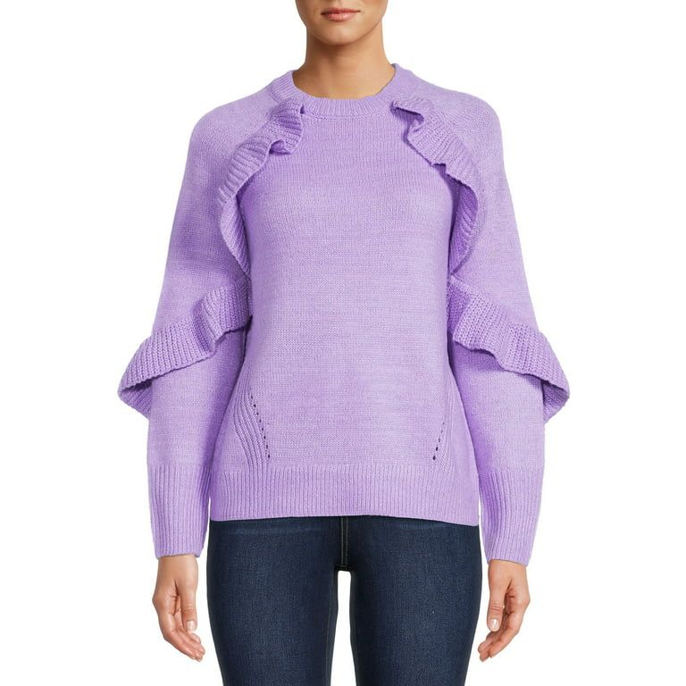 Time and Tru Women's Shimmering Ruffle Sweater | Walmart (US)