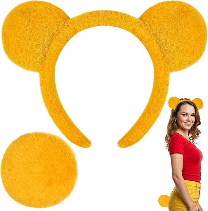 U-Goforst Yellow Bear Ears Headband and Tail, Bear Headband for Women, Yellow Headbands for Hallo... | Amazon (US)
