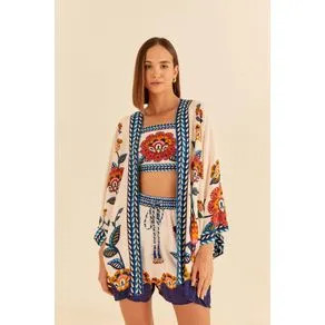 Kimono Estampado Jardim Poesia - Est Jardim Poesia_Bege Barbante - U | Farm Rio (BR)