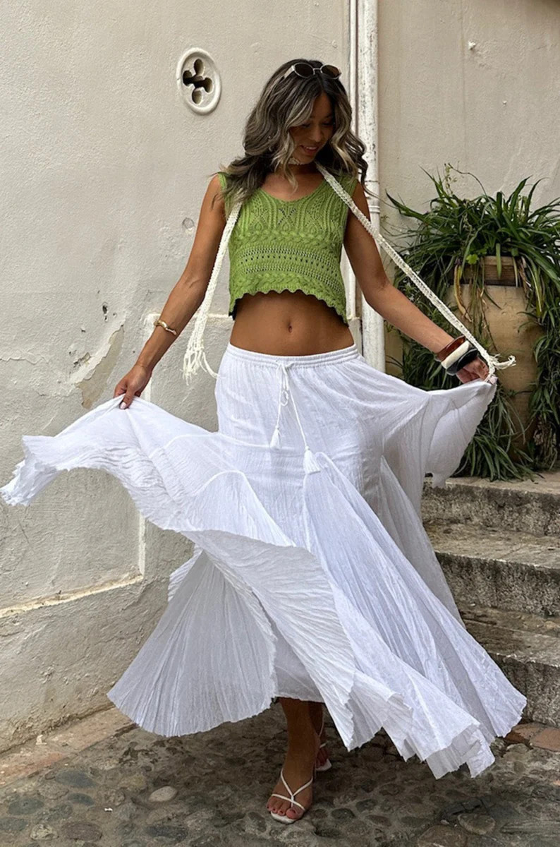 Violetta White Gauze Maxi Skirt | 12th Tribe