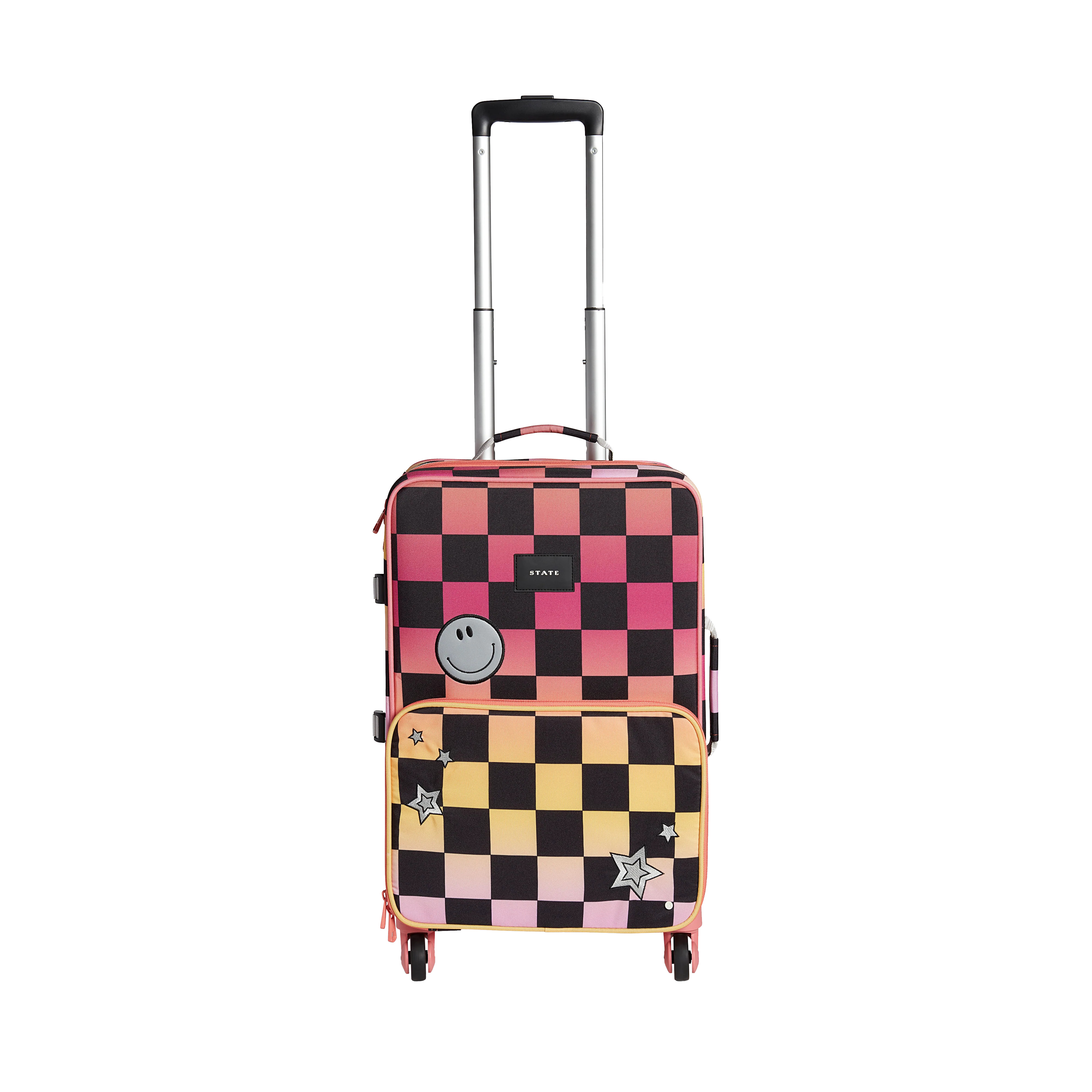 Logan Suitcase Printed Canvas Pink Checkerboard | STATE Bags