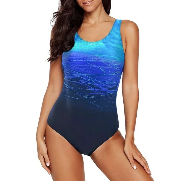 Aleumdr Women's One Piece Swimsuits Scoop Neck Strap Cross Bathing Suit Padded Blue Swimwear - Wa... | Walmart (US)