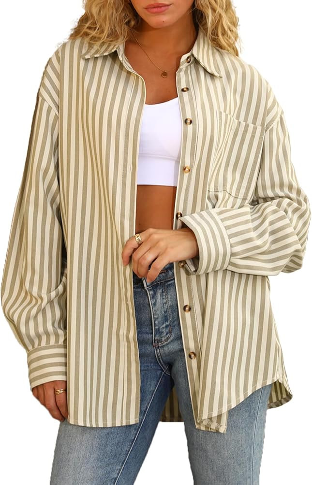CHYRII Women's Striped Button Down Long Sleeve Blouse | Amazon (US)