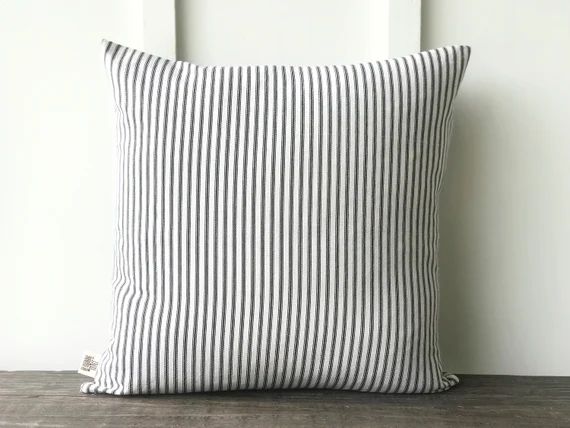 Farmhouse Black Ticking Pillow Decorative Pillow Cover - Etsy | Etsy (US)