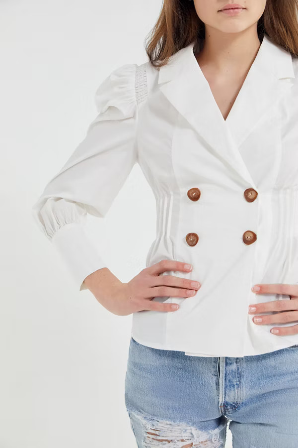 C/meo Collective Subscribe Double-Breasted Puff Sleeve Top | Urban Outfitters (US and RoW)