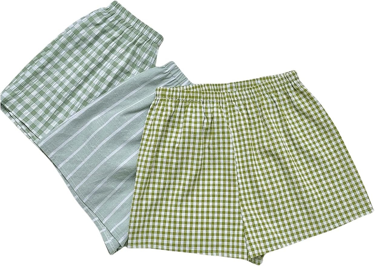 Floerns Women's 3 Pcs Striped Plaid Elastic Waist Track Shorts Wide Leg Mini Shorts | Amazon (US)