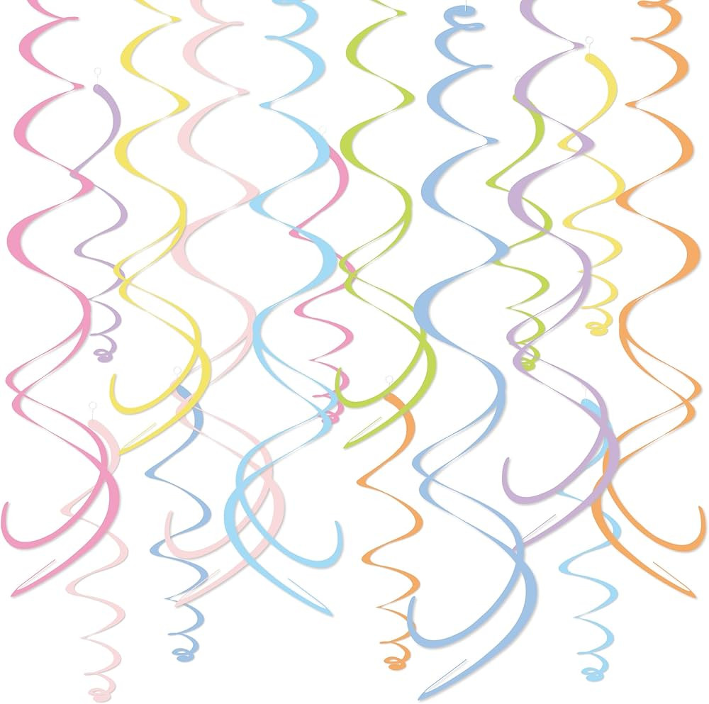 HonuGoGo 48PCS Pastel Paper Swirl Decorations Hanging Ceiling Streamers for Birthday, Spring, Bri... | Amazon (US)