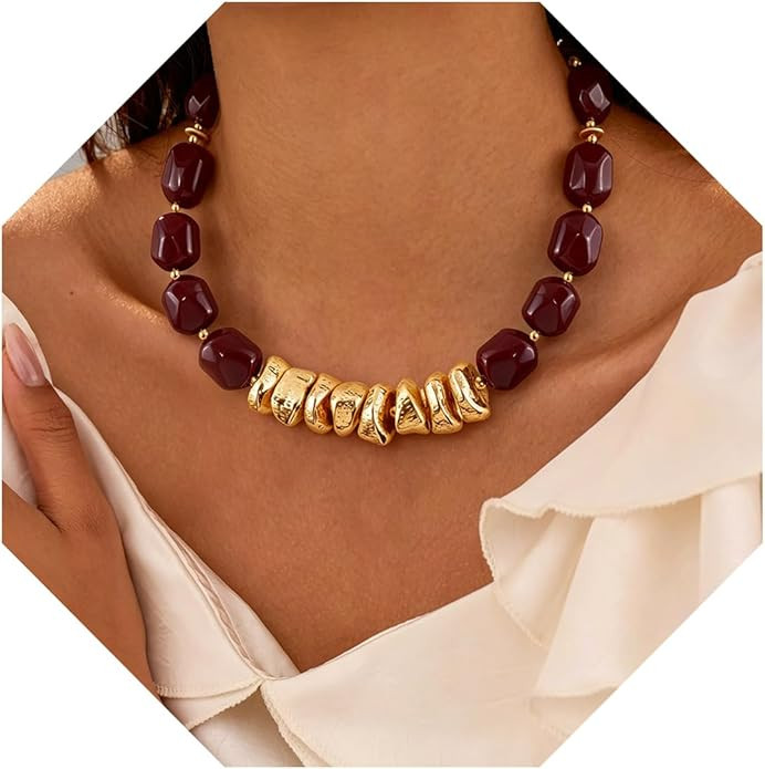 VIBILIA Boho Beaded Chunky Necklace for Women, Colorful Large Square Bead Choker, Trendy Y2K Summ... | Amazon (US)