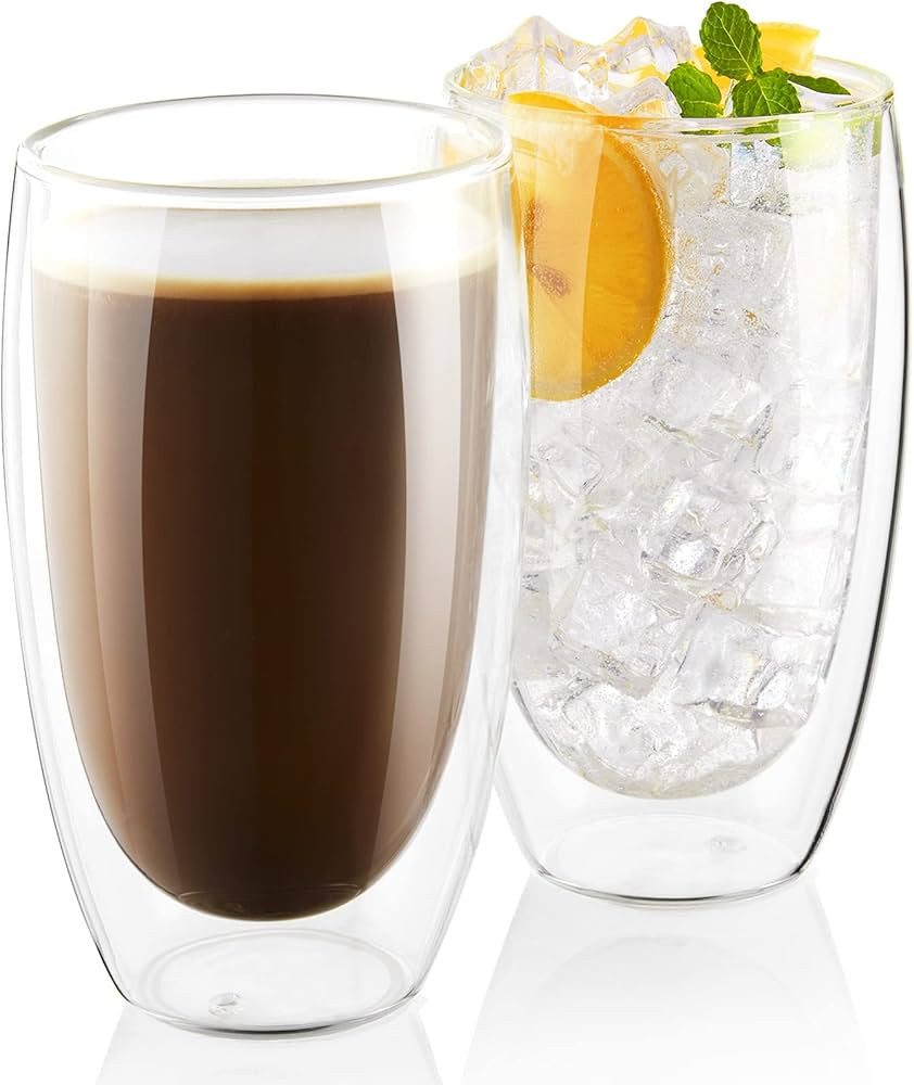 Double Walled Glass Coffee Mugs, 2-Pack 15 Oz Borosilicate Glass Coffee Cups, Thermo Insulated Gl... | Amazon (US)