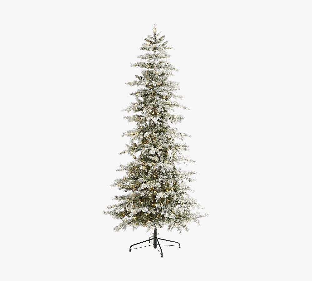 Lit Slim Flocked Nova Scotia Spruce Faux Christmas Tree | Pottery Barn (US)