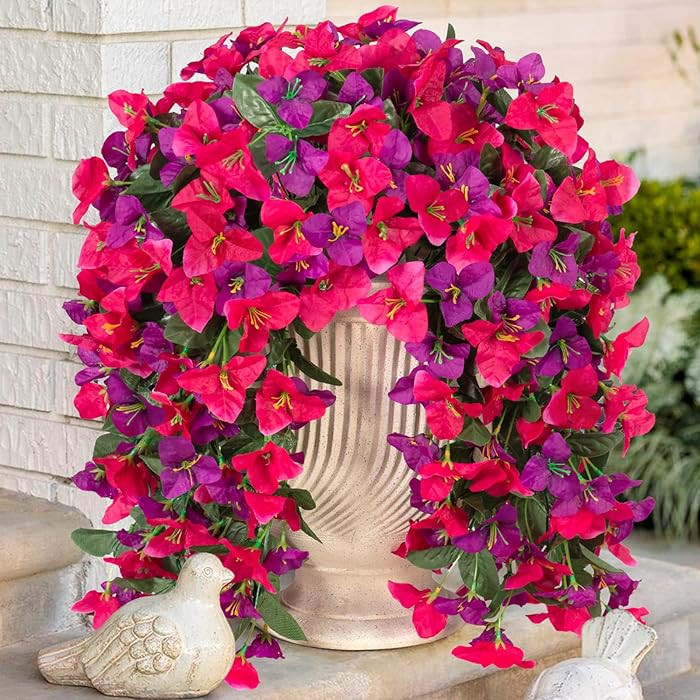 INXUGAO 2 pcs Artificial Faux Bougainvillea Flowers Plants for Outdoor Outside Summer Decoration,... | Amazon (US)