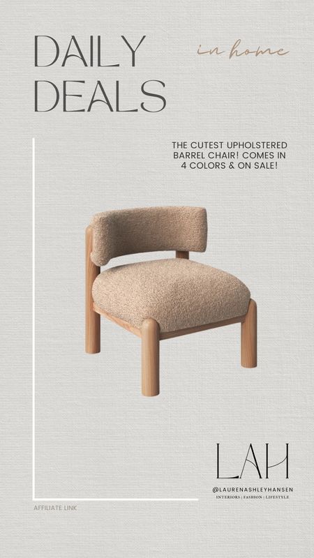 The cutest upholstered barrel chair! I love the simplicity of this piece. Would be perfect is any corner, entry, or at the end of the bed! On sale and comes in four colors. 

#LTKHome #LTKSaleAlert