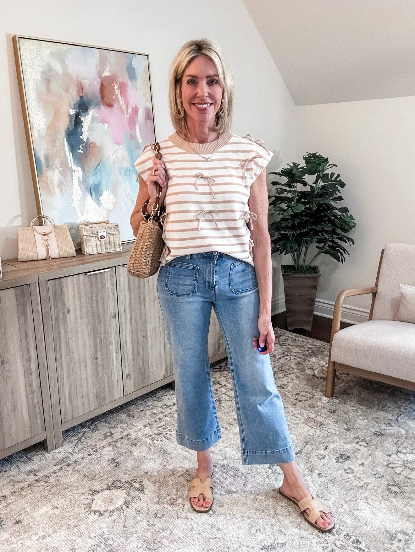 These Amazon wide leg jeans are super stretchy and comfortable without being oversized and baggy. The cropped length is perfect for spring! They come in many colors and 6 different size. I styled them with affordable Amazon pieces for spring. 

#LTKootd #LTKOver40 #LTKgrwm