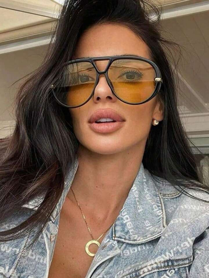 1pc Gold Metallic Glitter Large Frame Decorative Retro Y2K Fashion Eyeglasses For Everyday Use For Summer Beach Vacation,Outdoor,Travel | SHEIN