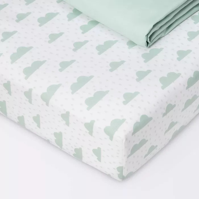 Fitted Crib Sheet - Cloud Island™ Clouds/Mint 2pk | Target
