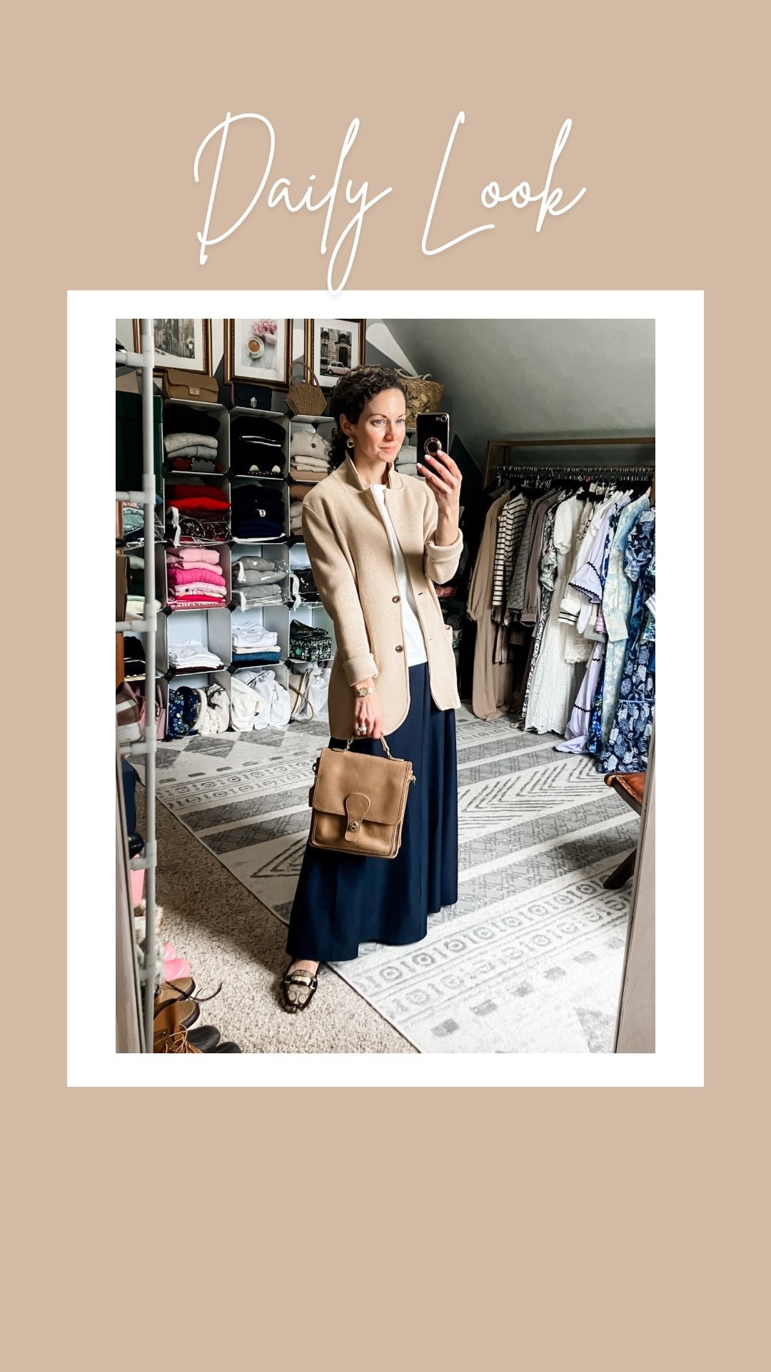 A neutral spring outfit!
Knit blazer is old from J.Crew, linking similar. 
White T-shirt from Amazon. 
Navy maxi skirt from Chicwish. 
Gold door knocker earring are from a local boutique, linking similar. 
Gucci watch is vintage, linking similar. 
Coach bag is vintage, linking similar. 
Coach loafers are old, linking similar. 
Petite outfit. Spring outfit. Modest outfit. Classic outfit  

#LTKgrwm #LTKdayinmylife #LTKootd