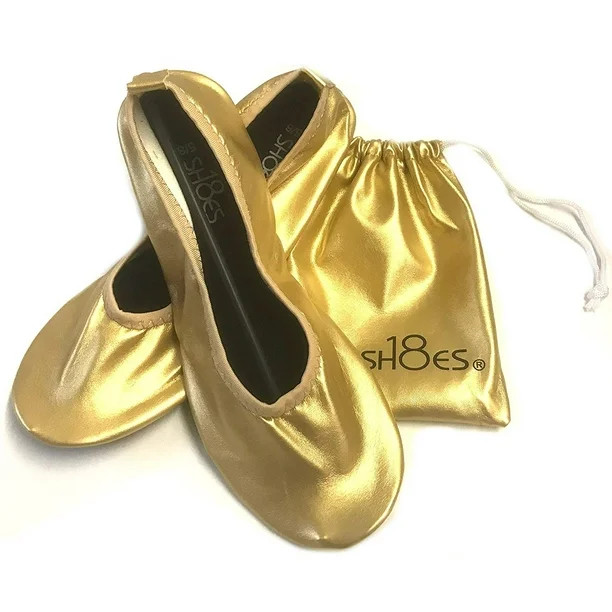 Shoes 18 Women's Foldable Portable Travel Ballet Flat Shoes w/Matching Carrying Case 9/10 Gold 18... | Walmart (US)