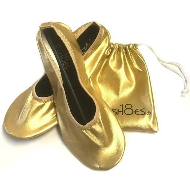 Shoes 18 Women's Foldable Portable Travel Ballet Flat Shoes w/Matching Carrying Case 9/10 Gold 18... | Walmart (US)