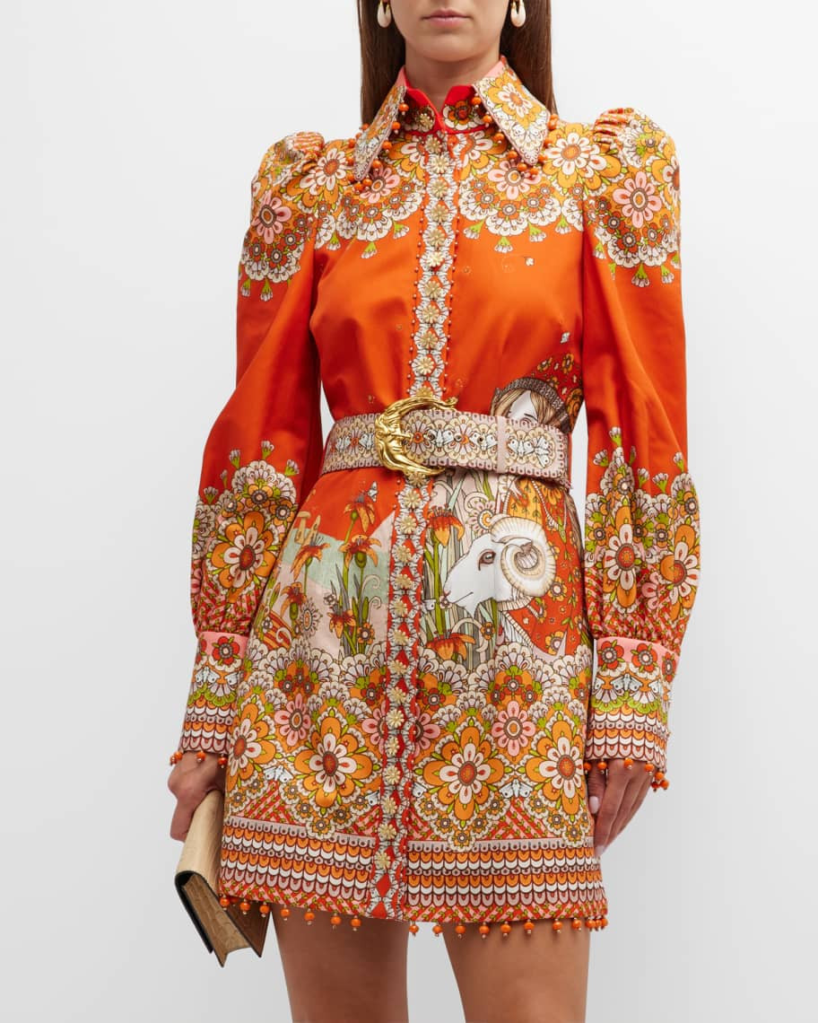 Zimmermann Aries Printed Puff Sleeve Shirtdress | Neiman Marcus