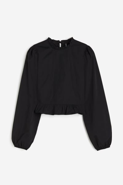 Puff-sleeved Peplum Blouse - Black - Ladies | H&M US | H&M (US + CA)