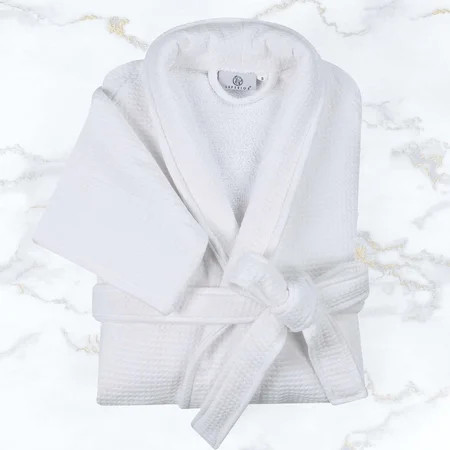 100% Premium Long-Staple Cotton Unisex Waffle Weave Bath Robe Medium White | Walmart (US)