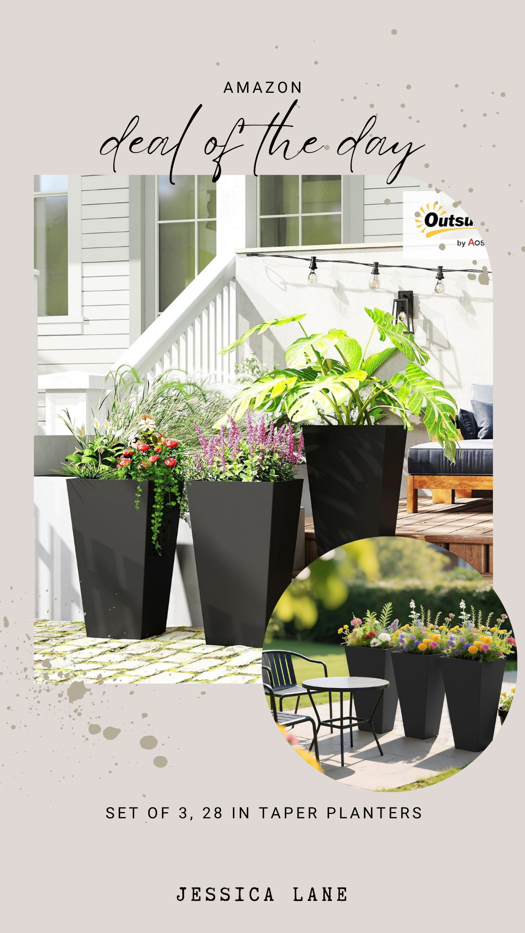 These 28-inch taper planters come in a set of three to instantly upgrade your curb appeal. The sleek black finish and modern silhouette work perfectly for both front porches and back decks.
#outdoorstyle #gardeninspiration #modernhome #planters 

 #LTKSeasonal #LTKHome #LTKSaleAlert