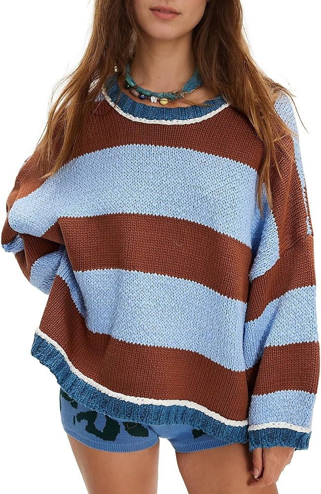 Songling Women Tops Casual Color Block Striped Long Sleeve Cute Outfits Knit Summer Fashion Cloth... | Amazon (US)