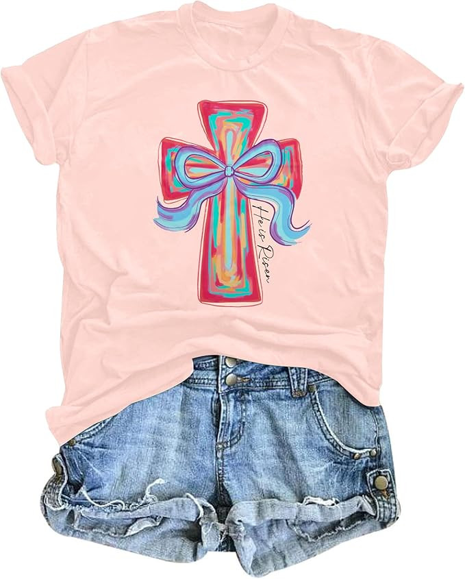 VILOVE Easter Shirt Women Cute Bunny Graphic Tee Happy Easter Letter Printed Tshirts Casual Short... | Amazon (US)