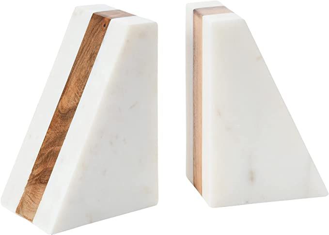 Main + Mesa Marble Geometric Bookends with Wood Inlay, White | Amazon (US)